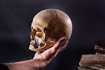 hand holding a skull
